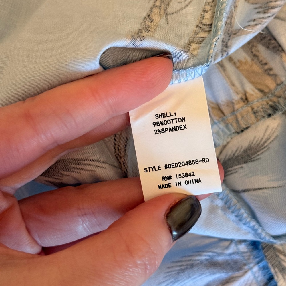 Melloday Light Blue Palm Print Puff Sleeve Dress with Pockets — Size XL - Picture 9 of 10